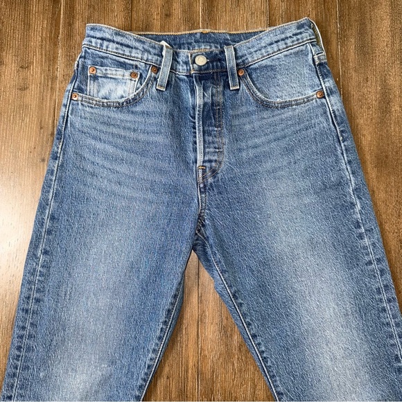LEVI'S 501 High Rise Straight Leg Blue Jeans Ankle Blue - Picture 10 of 11